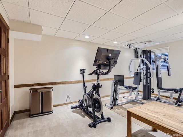 1540 W Briarwood Ave, Littleton, CO 80120 - workout area with a drop ceiling, light colored carpet, baseboards, and recessed lighting