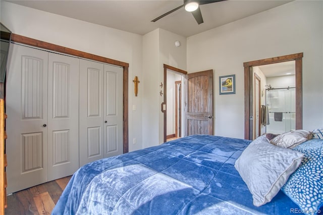 61 Country Sky Ln, Estes Park, CO 80517 - bedroom with wood finished floors, a closet, and ceiling fan