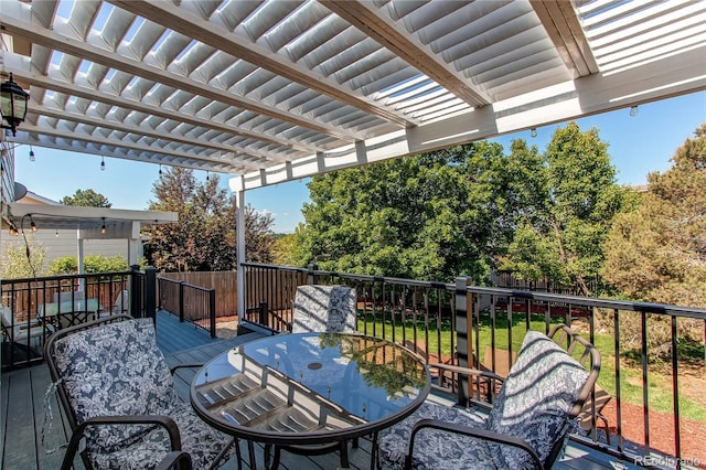 4483 S Fundy St, Centennial, CO 80015 - view of patio with outdoor dining space, a pergola, and a wooden deck