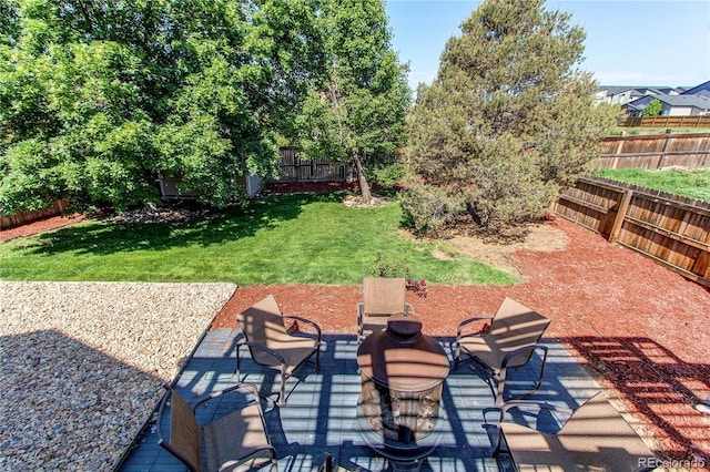 4483 S Fundy St, Centennial, CO 80015 - fenced backyard featuring a patio area