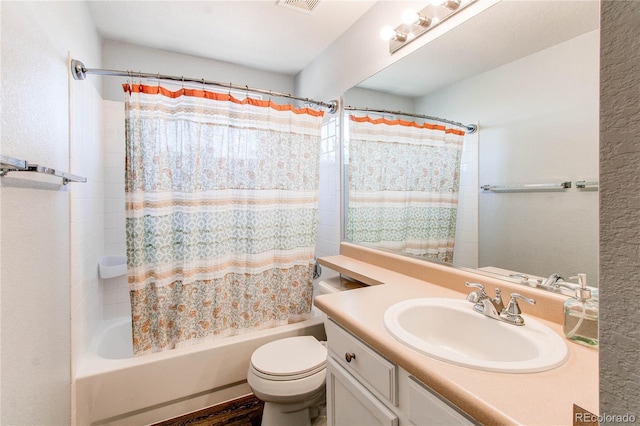 4483 S Fundy St, Centennial, CO 80015 - full bathroom with vanity, shower / bathtub combination with curtain, and a textured wall