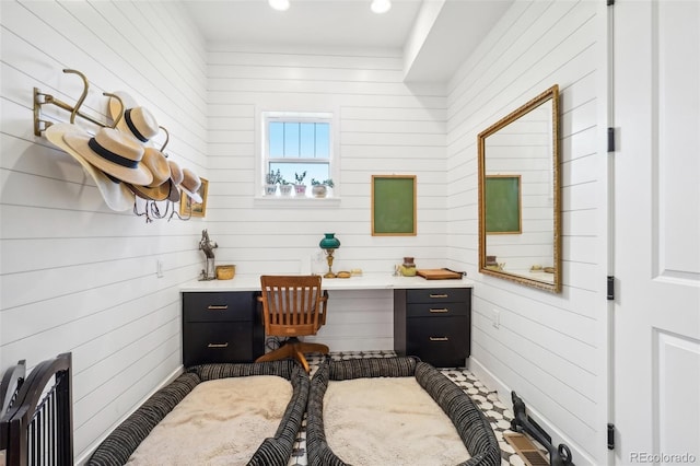 1455 Flowers Ct, Erie, CO 80516 - bathroom featuring wooden walls and recessed lighting