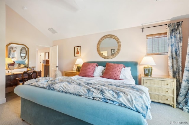1455 Flowers Ct, Erie, CO 80516 - bedroom featuring visible vents, carpet floors, and lofted ceiling