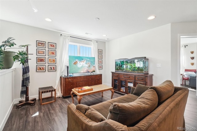 1455 Flowers Ct, Erie, CO 80516 - living room featuring baseboards, recessed lighting, and dark wood-type flooring