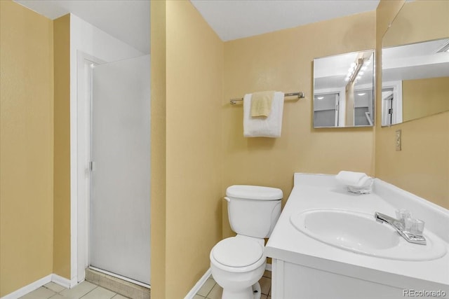 bathroom featuring tile patterned flooring, toilet, and vanity