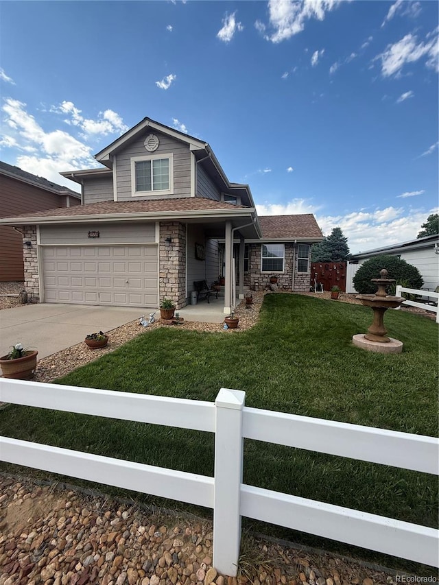 2551 W 58th Ave W, Denver, CO 80221 - view of front of home featuring a fenced front yard, stone siding, driveway, and covered porch