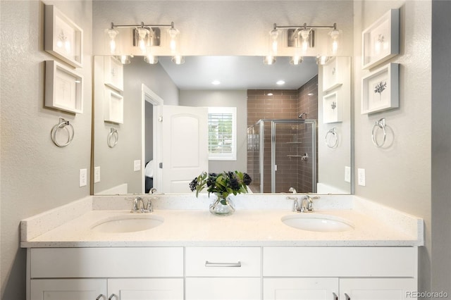 23421 E Rockinghorse Pkwy, Aurora, CO 80016 - full bathroom with a stall shower and double vanity