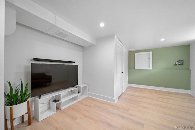 living room featuring light wood-type flooring