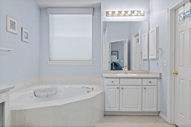 329 Bobcat Pt, Lafayette, CO 80026 - bathroom featuring vanity, a garden tub, and tile patterned floors