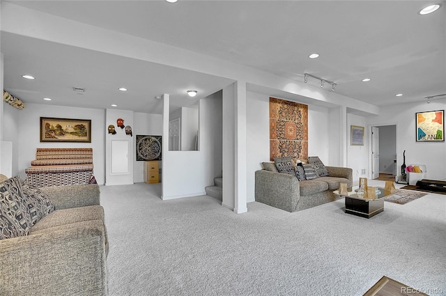 165 Washington St, Golden, CO 80403 - living area with recessed lighting, light carpet, stairway, and baseboards