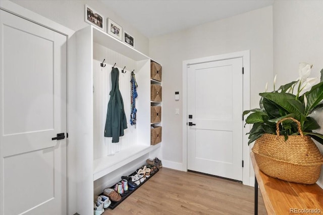 27250 E Nova Cir, Aurora, CO 80016 - mudroom featuring light wood-type flooring and baseboards