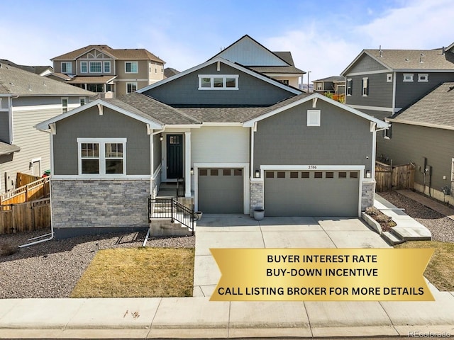 2766 Keepsake Way, Castle Rock, CO 80109 - craftsman house featuring stone siding, a garage, concrete driveway, and a residential view