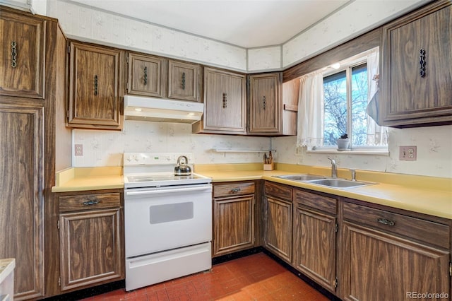 kitchen with sink and white electric stove