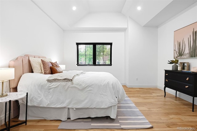 659 Albion St, Denver, CO 80220 - bedroom featuring vaulted ceiling, light wood finished floors, recessed lighting, and baseboards