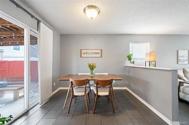 dining space with baseboards and a textured ceiling