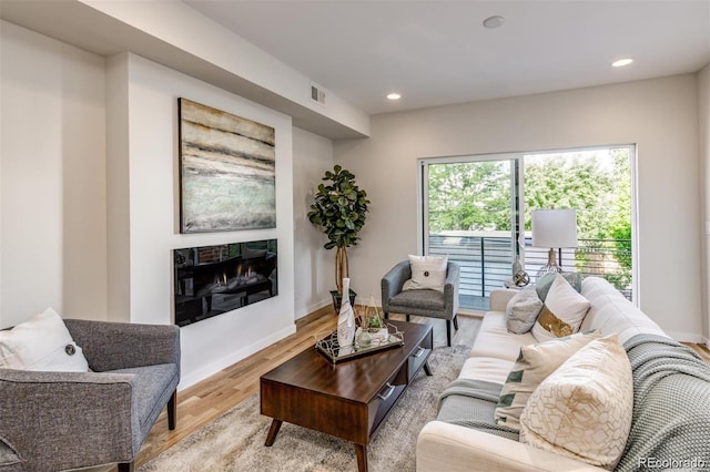 3408 W 18th Ave, Denver, CO 80204 - living room featuring wood finished floors, recessed lighting, and a fireplace