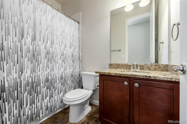27029 E Irish Pl, Aurora, CO 80016 - bathroom with toilet, vanity, and curtained shower