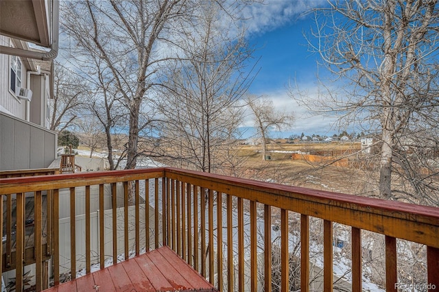 view of snow covered deck