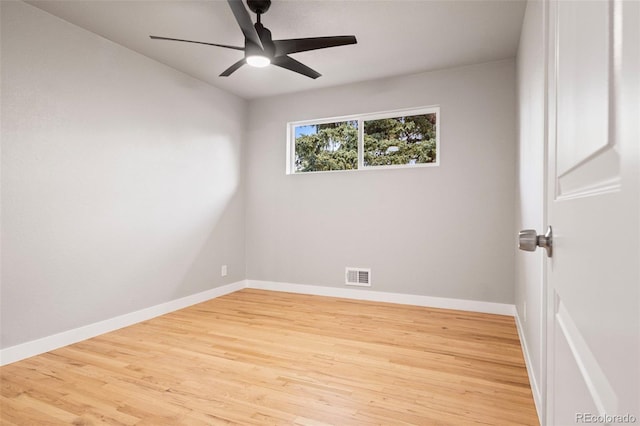 empty room featuring hardwood / wood-style flooring and ceiling fan