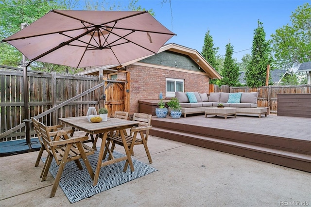 4003 Federal Blvd, Denver, CO 80211 - view of patio / terrace with an outdoor hangout area, a wooden deck, a fenced backyard, and outdoor dining area