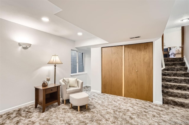 1141 Beech St, Fort Lupton, CO 80621 - living area with carpet, baseboards, stairway, and recessed lighting