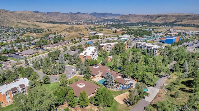 bird's eye view featuring a residential view and a mountain view