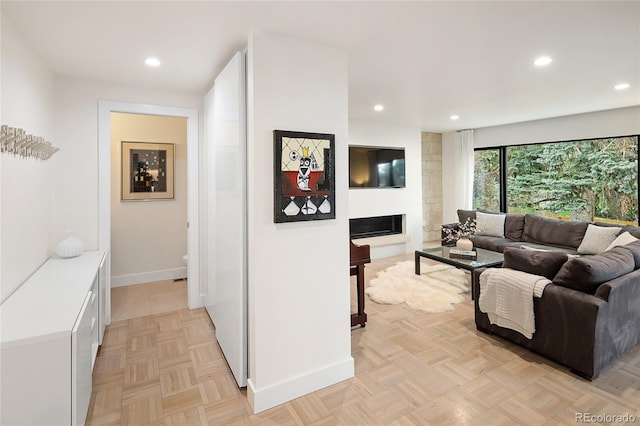 62 Jasmine St, Denver, CO 80220 - living area with baseboards, recessed lighting, and a fireplace