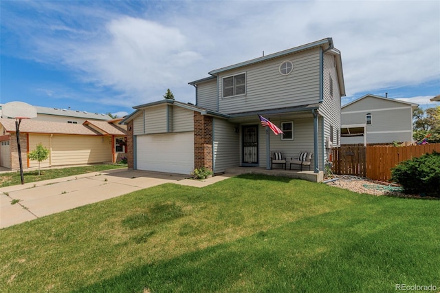 6119 Zenobia Ct, Arvada, CO 80003 - view of front facade with an attached garage, driveway, brick siding, and covered porch