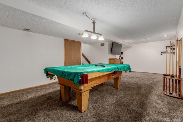 6119 Zenobia Ct, Arvada, CO 80003 - rec room featuring carpet flooring, a textured ceiling, and pool table