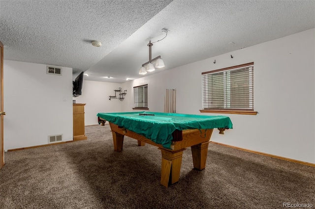 6119 Zenobia Ct, Arvada, CO 80003 - rec room featuring carpet floors, billiards, and a textured ceiling