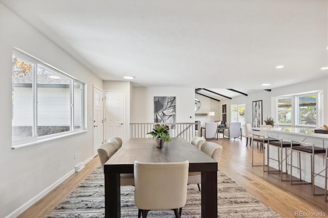 dining space featuring light hardwood / wood-style flooring