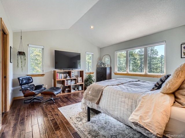 32663 Donna Dr, Conifer, CO 80433 - bedroom featuring dark wood-style floors, vaulted ceiling, and recessed lighting