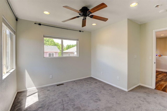 3769 Dahlia St, Denver, CO 80207 - carpeted spare room with recessed lighting, a ceiling fan, and baseboards