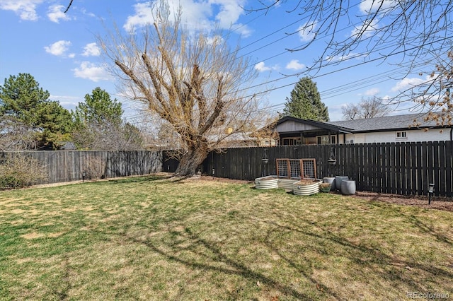 view of yard with a fenced backyard