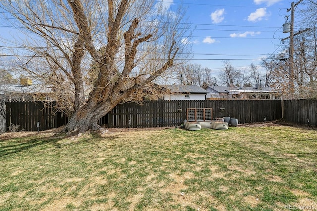 view of yard with a fenced backyard