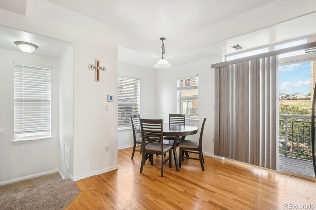 dining space featuring hardwood / wood-style floors and plenty of natural light