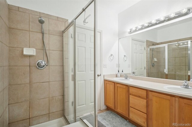 bathroom featuring vanity and walk in shower