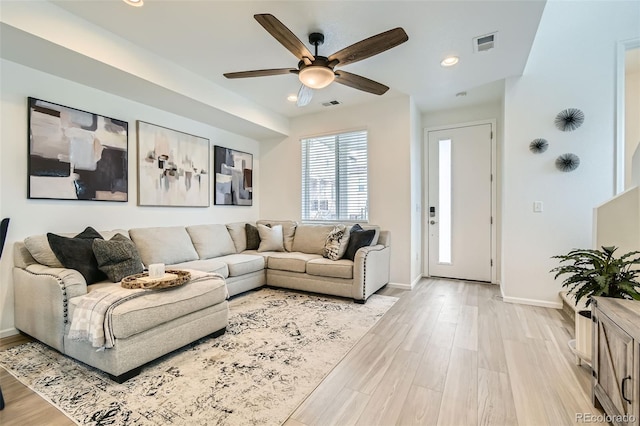 12345 Festival Ln, Thornton, CO 80241 - living room with a ceiling fan, light wood-style flooring, and recessed lighting