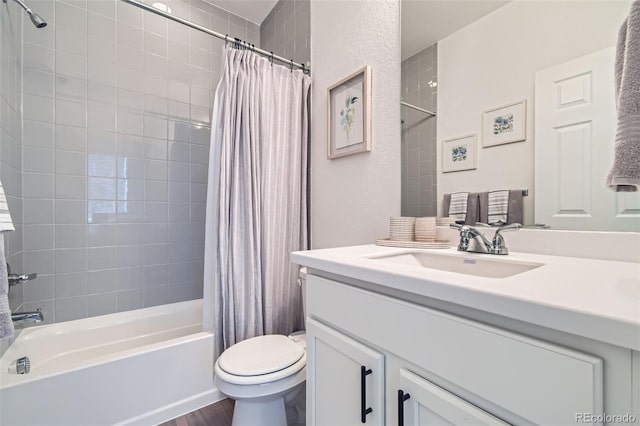 12345 Festival Ln, Thornton, CO 80241 - full bathroom featuring vanity, shower / bathtub combination with curtain, and wood finished floors