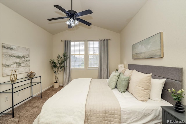 23070 York Ave, Parker, CO 80138 - carpeted bedroom with vaulted ceiling, baseboards, and ceiling fan