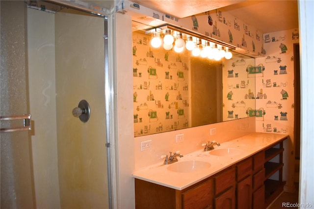 bathroom featuring vanity and walk in shower