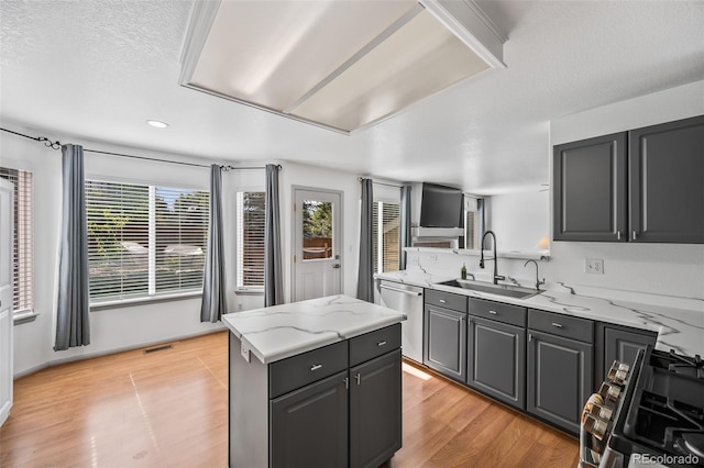 10530 Mount Columbia Pl, Parker, CO 80138 - kitchen featuring stainless steel appliances, healthy amount of natural light, light wood-style flooring, a center island, and recessed lighting