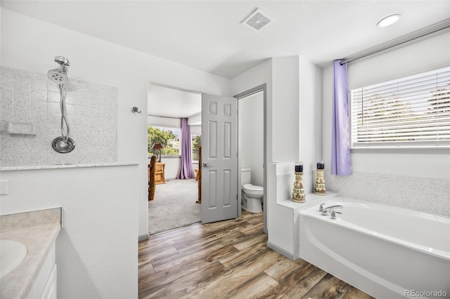 10530 Mount Columbia Pl, Parker, CO 80138 - full bathroom with a garden tub, wood finished floors, and vanity