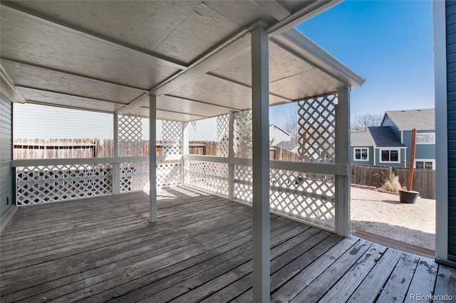 deck with a fenced backyard