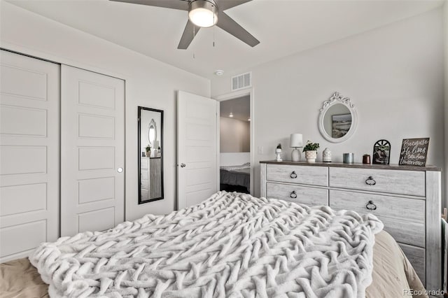 515 Bridger Ave, Fort Lupton, CO 80621 - bedroom with ceiling fan, a closet, and visible vents