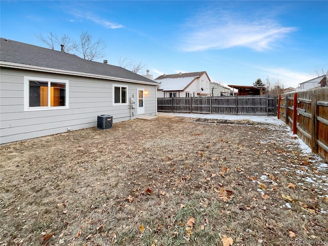 view of yard featuring central AC