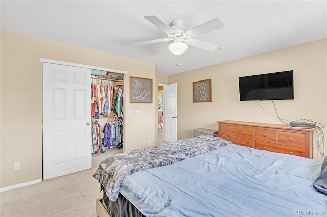 19463 E Hollow Creek Dr, Parker, CO 80134 - bedroom with light colored carpet, a closet, and a ceiling fan