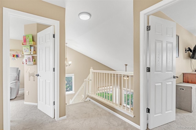 19463 E Hollow Creek Dr, Parker, CO 80134 - hall featuring carpet flooring, an upstairs landing, and lofted ceiling
