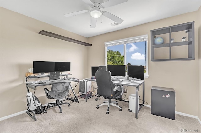 19463 E Hollow Creek Dr, Parker, CO 80134 - carpeted home office with baseboards and a ceiling fan