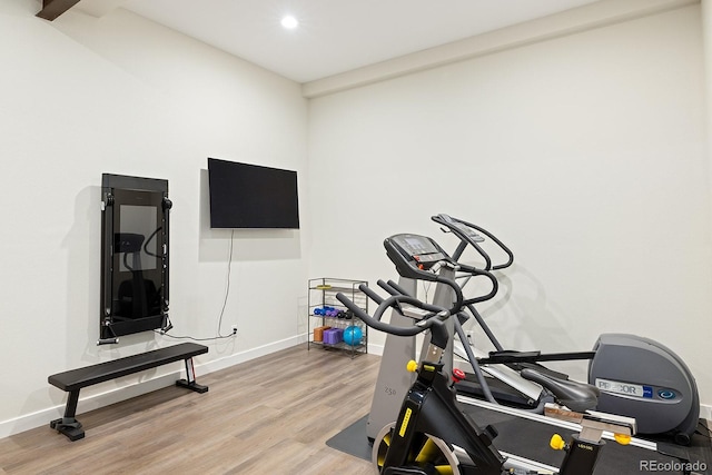 766 Dreamcatcher Ln, Evergreen, CO 80439 - exercise room with light wood-style floors and recessed lighting